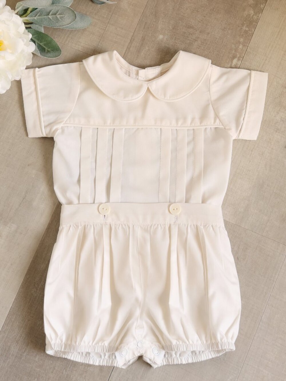 Ivory Heirloom Button-On Buster Suit Ring Bearer Boys Special Occasion Portrait